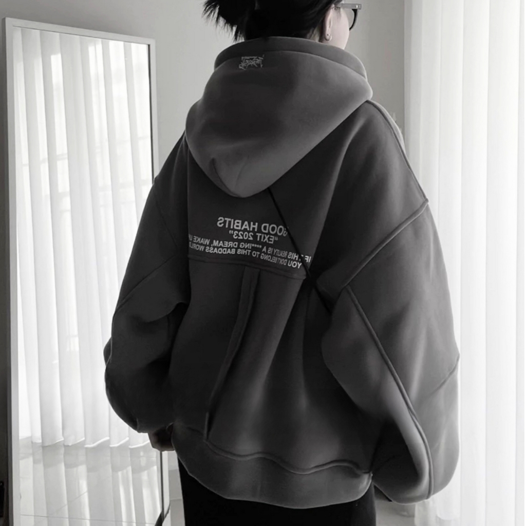 Áo khoác hoodie hình in GOODHABIT dày dặn form lững cho nữ, áo hoodie zip nón to thời trang nữ_GLIVENS