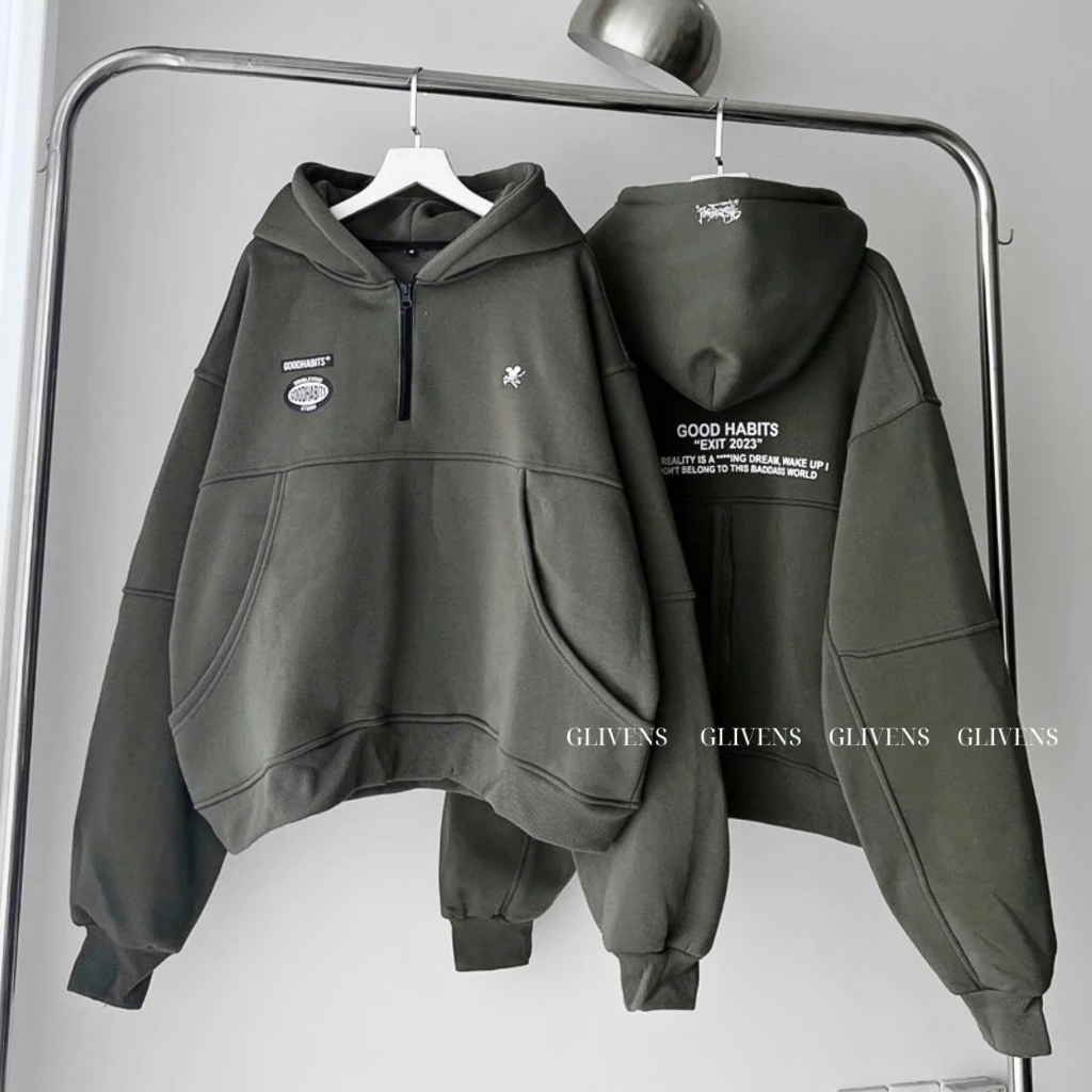 Áo khoác hoodie hình in GOODHABIT dày dặn form lững cho nữ, áo hoodie zip nón to thời trang nữ_GLIVENS