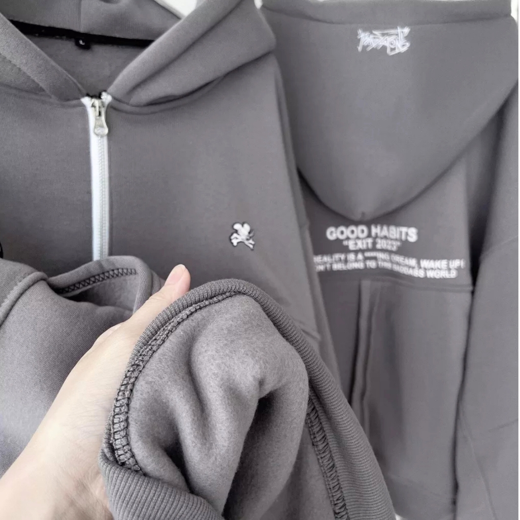Áo khoác hoodie hình in GOODHABIT dày dặn form lững cho nữ, áo hoodie zip nón to thời trang nữ_GLIVENS