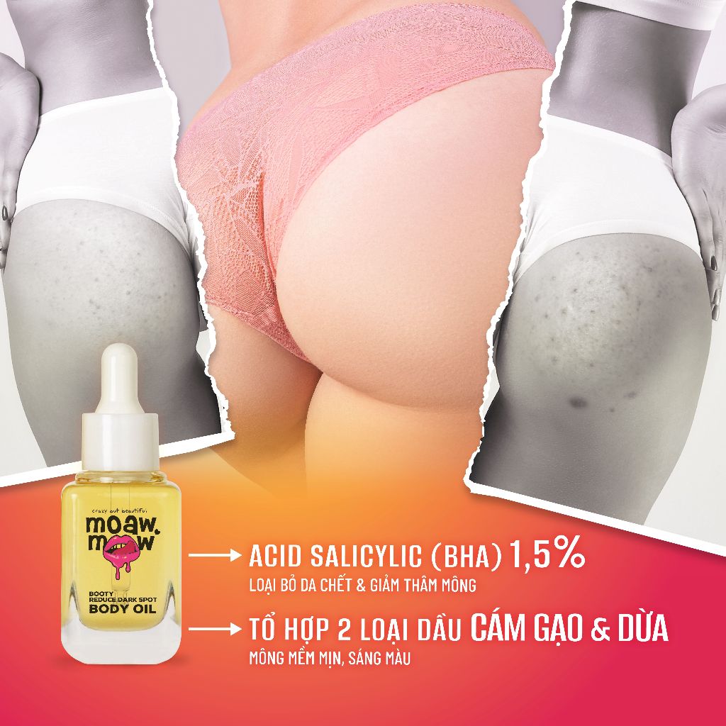 Dầu giảm thâm  Body, mông, nách hương nước hoa BHA & dầu tự nhiên giảm sần sùi sáng da mịn màng MOAW MOAW 30ml