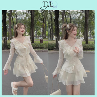 Set Áo Bèo Chất Liệu Đũi Tơ + Chân Vay Có Quần Trong, Set Váy Dự Tiệc Tiểu Thư Bánh Bèo