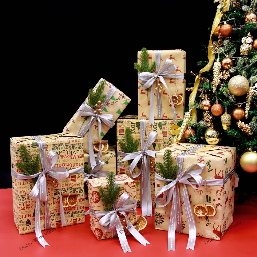 Set Vật Liệu Làm Hộp Quà Giáng Sinh Cam Quế SETQUA04 Hộp Quà Noel Trang Trí Giáng Sinh