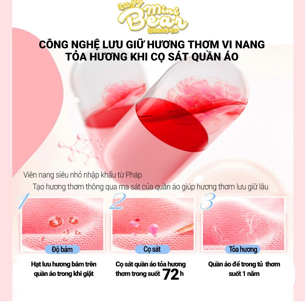 Nước giặt xả nước hoa Minibear, giặt siêu sạch siêu thơm mềm vải, ddung.