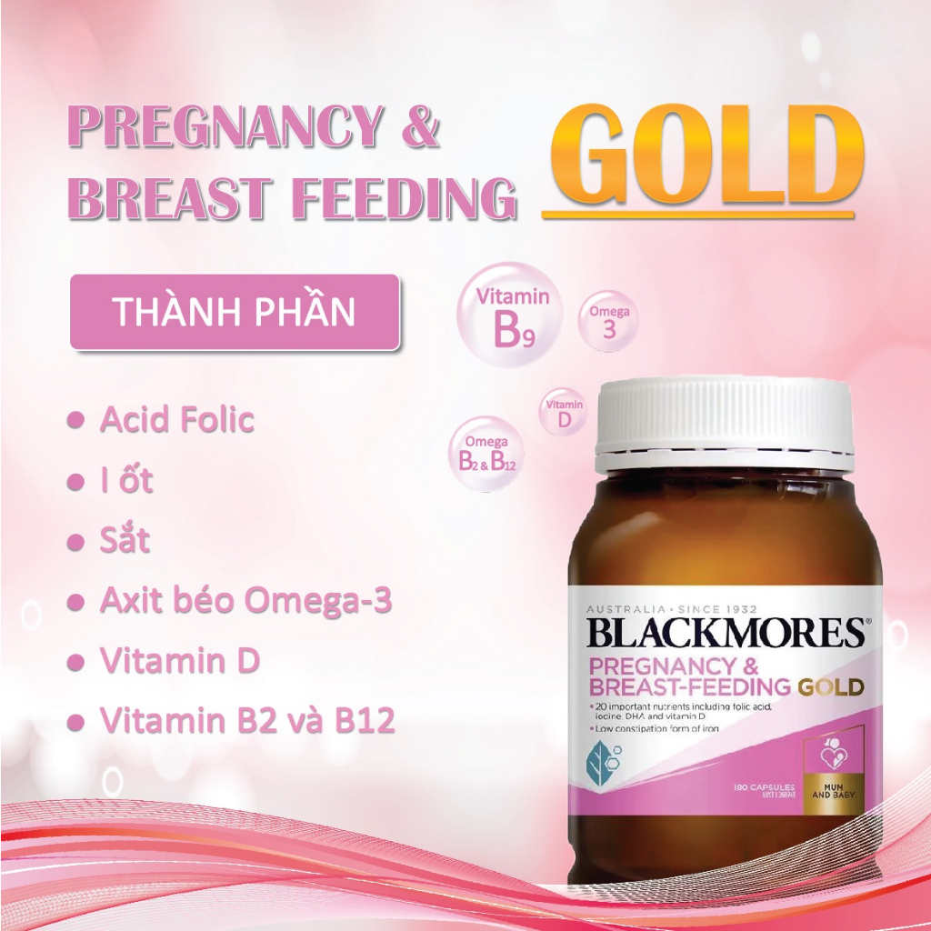 Vitamin bầu Blackmores Pregnancy And Breast Feeding Gold của Úc, bổ sung vitamin tổng hợp cho bà bầu hộp 180 viên
