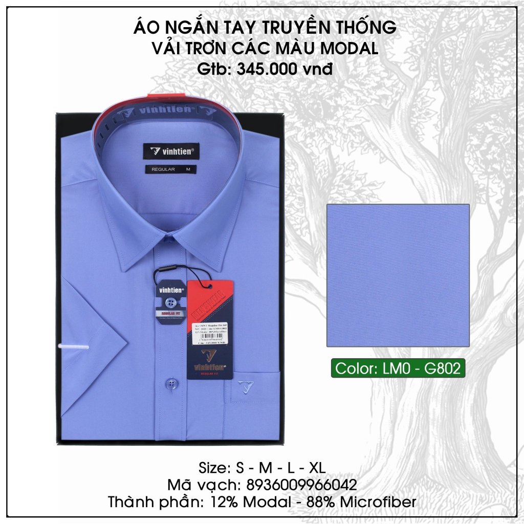 Áo sơ mi ngắn tay nam dáng suông màu trơn Vĩnh Tiến 345