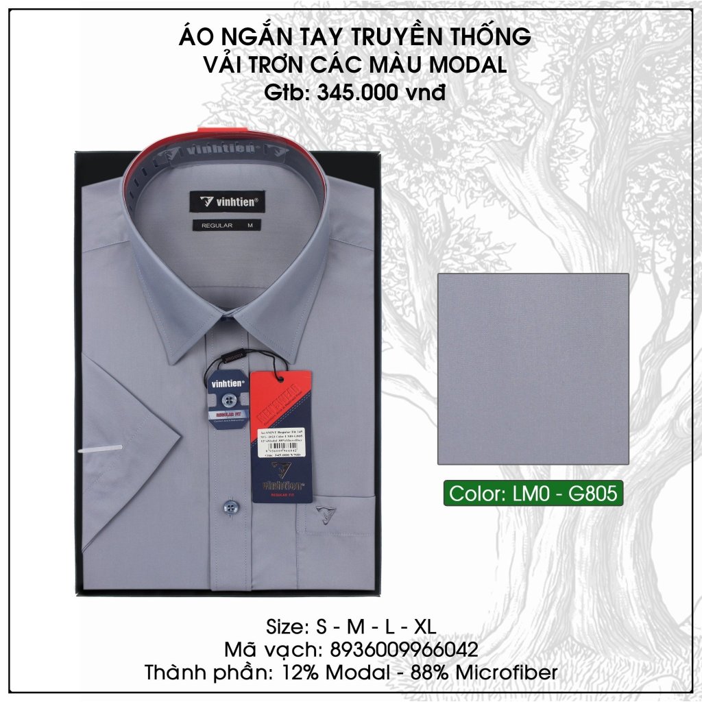 Áo sơ mi ngắn tay nam dáng suông màu trơn Vĩnh Tiến 345