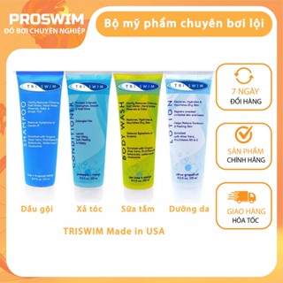 Bộ mỹ phẩm chuyên dụng đi bơi TRISWIM USA tẩy clo khỏi da tóc, dưỡng da, xả tóc Dầu Gội/Sữa Tắm/Dưỡng Da/Dầu Xả tóc