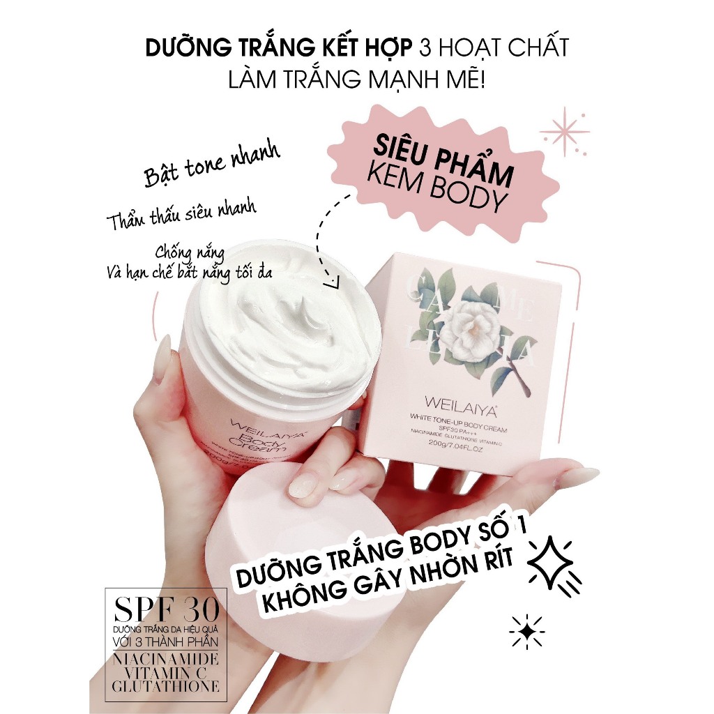Kem dưỡng trắng da body hương hoa trà Weilaiya 200gram