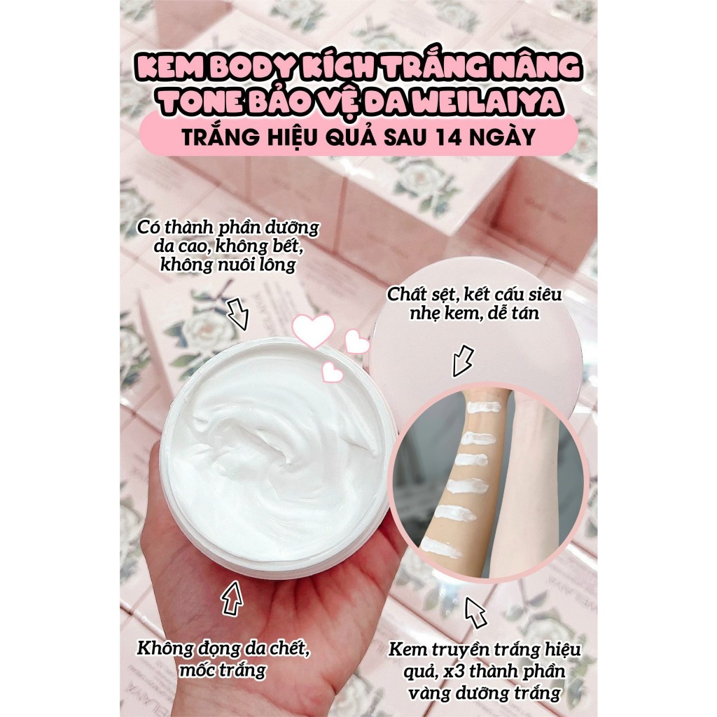 Kem dưỡng trắng da body hương hoa trà Weilaiya 200gram