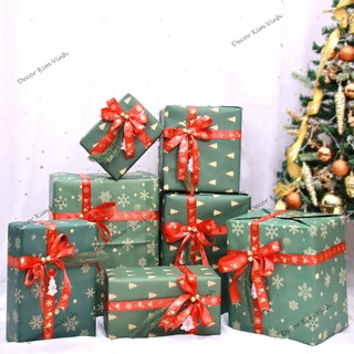 Set hộp quà giáng sinh họatiết xanh setqua06 hộp quà noel trang trí giáng sinh