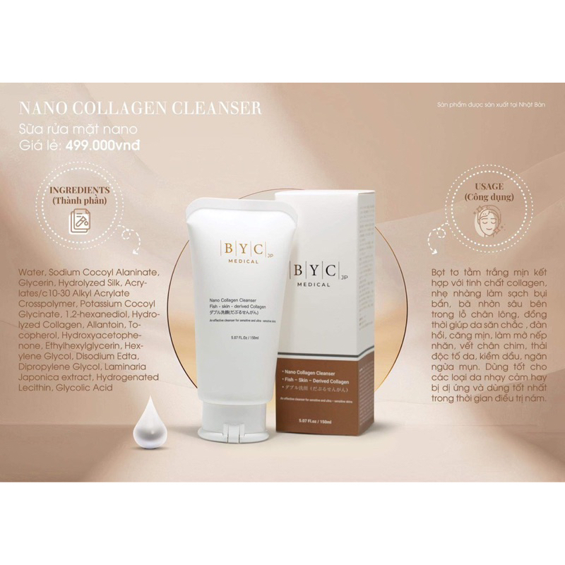 Sữa rửa mặt nano colagen cleanser