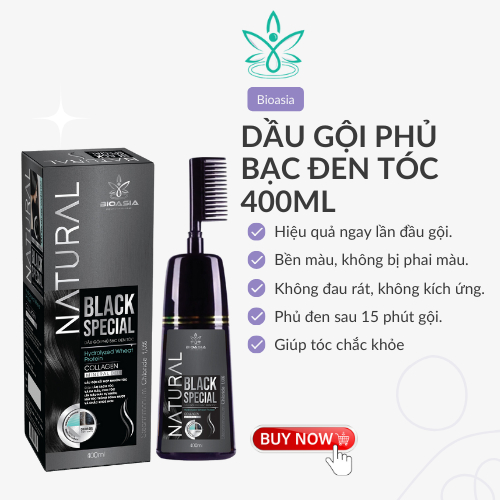 Dầu gội phủ bạc Bioasia 400ml - Làm đen tóc tự nhiên tại nhà chỉ sau 15 phút.