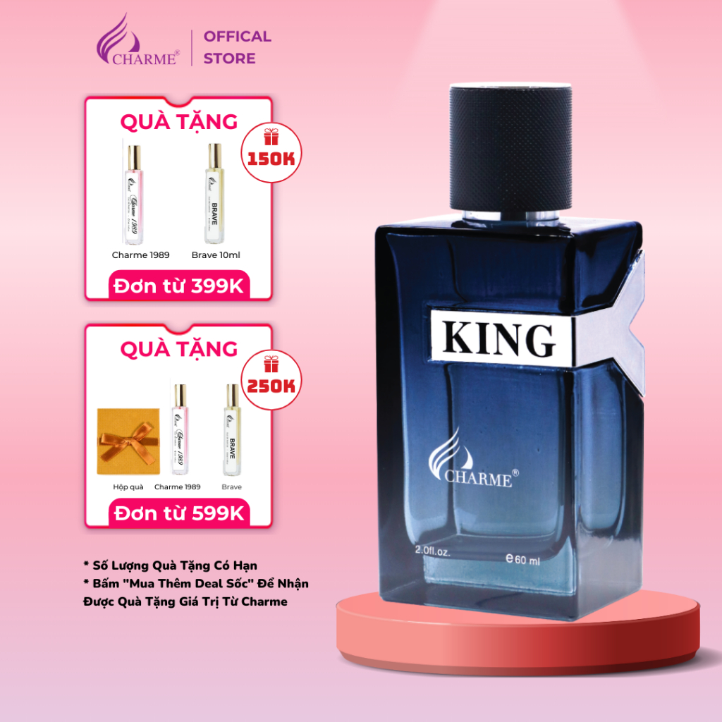 Nước hoa nam Charme King chính hãng lưu hương thơm lâu 7-12 tiếng hương gỗ đầy lôi cuốn 60ml
