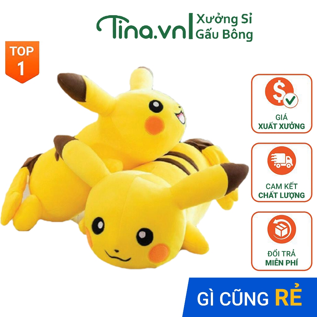 Gấu bông Pikachu vỏ nhung Hàn quốc cao cấp mềm mịn co dãn 4 chiều 35cm