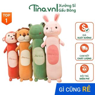 Gấu bông gối ôm Tina Thỏ khỉ ếch sư tử bông cao cấp, vỏ nhung Hàn Quốc mềm mịn, co dãn 4 chiều, size 50cm - 95cm