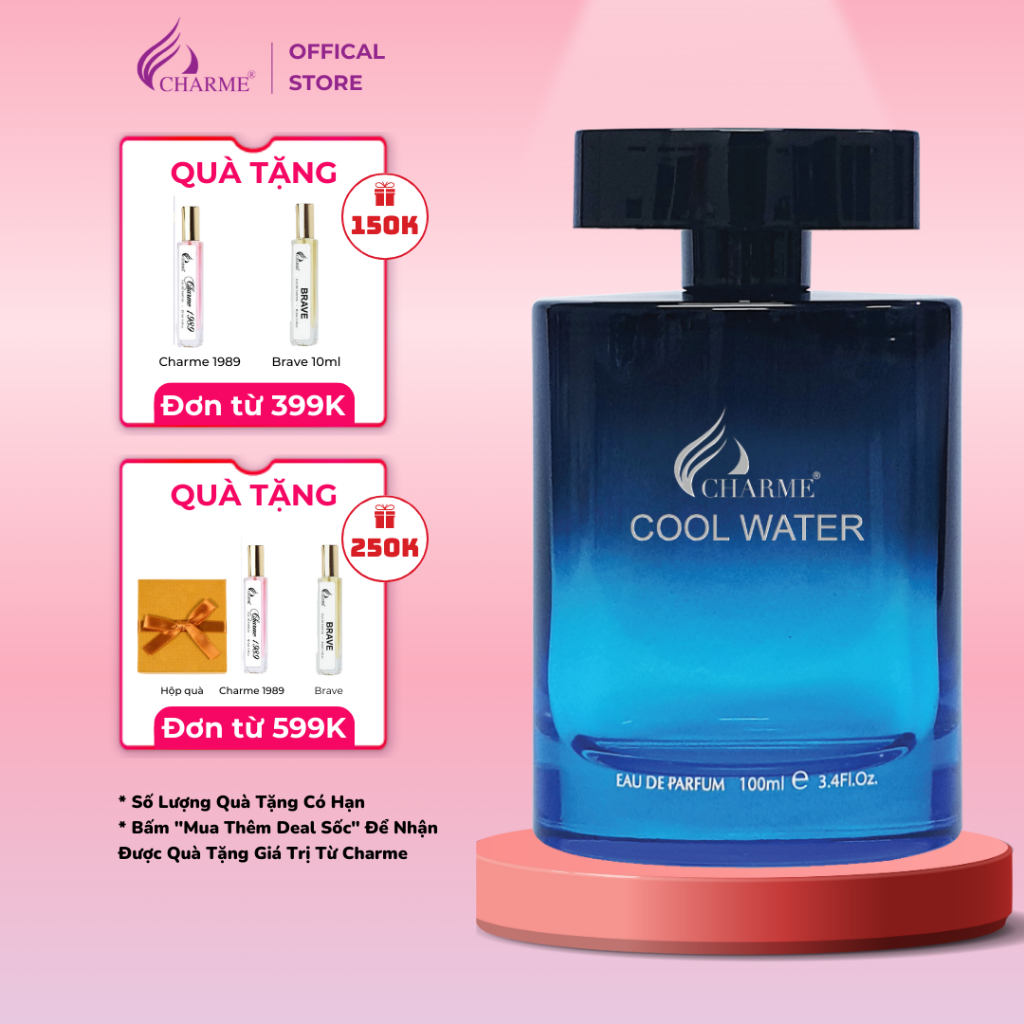 Nước hoa nam chính hãng CHARME Cool Water cao cấp lưu hương lâu trên 8 giờ hương thơm mạnh mẽ thanh lịch chai 100ml