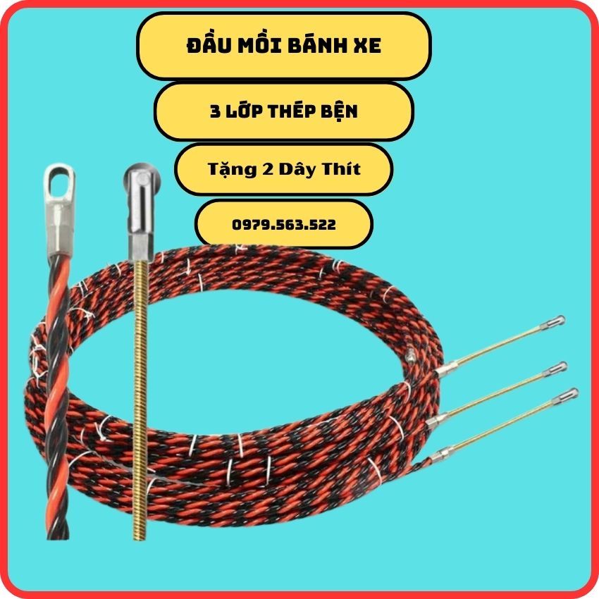 Dây mồi  luồn dây điện  nhựa xoắn đỏ đen-,độ dài 5M- 10M-15M-,20M-,25M-,30M
