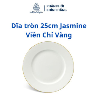 Dĩa tròn 25 cm Jasmine - Viền chỉ vàng - Gốm sứ cao cấp Minh Long I