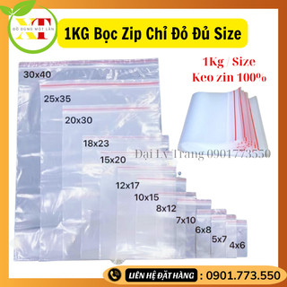 ( 1Kg/Size ) Túi zipper chỉ đỏ loại tốt , dày dặn , chắc chắn loại 1 Đủ Size