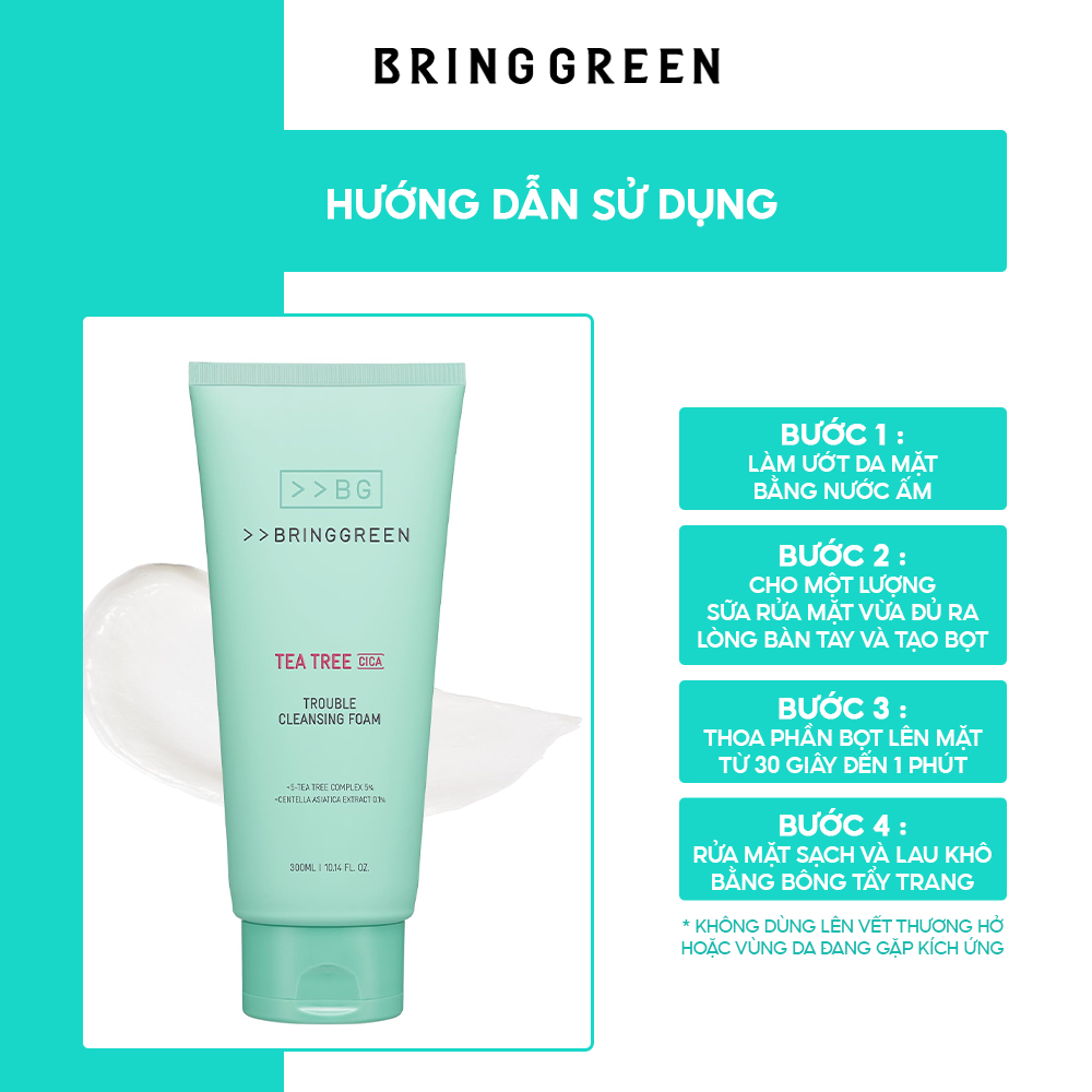 Sữa Rửa Mặt BRING GREEN TEA TREE CICA TROUBLE CLEANSING FOAM 200ML DOUBLE SET