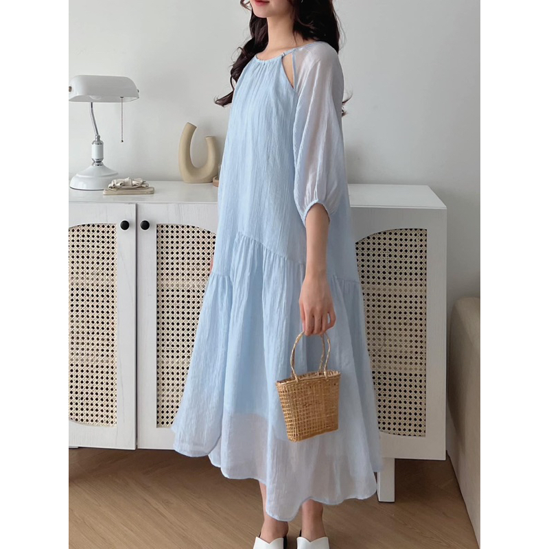 Váy Tơ Gân Cut Out Dáng Dài Xoè Tầng Lệch Nữ Tính/ Váy Babydol Basic Cách Điệu Dáng Dài Xoè Màu Pastel Pea Store