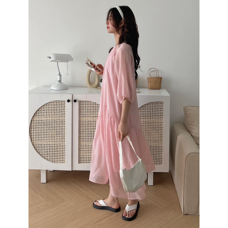 Váy Tơ Gân Cut Out Dáng Dài Xoè Tầng Lệch Nữ Tính/ Váy Babydol Basic Cách Điệu Dáng Dài Xoè Màu Pastel Pea Store