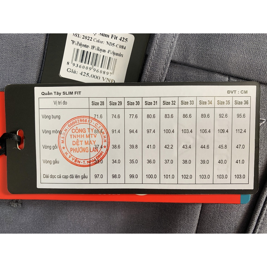 Quần Tây Nam Dáng Slimfit Vĩnh Tiến Màu Bò C078 19.3