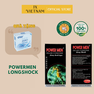 Bao cao su POWERMEN LONG SHOCK [SALE LỚN][CHÍNH HÃNG ]  - Cao Cấp Chính Hãng Hàn Quốc - Hộp 12c, Gân Gai_Kéo dài
