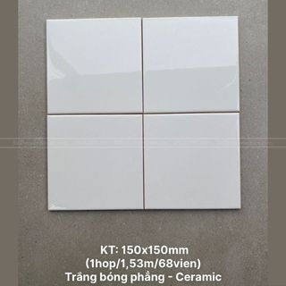 Gạch thẻ trắng vuông phẳng bóng 150x150mm ốp tường trang trí nội ngoại thất, nhà hàng, quán cafe, quầy bar,...