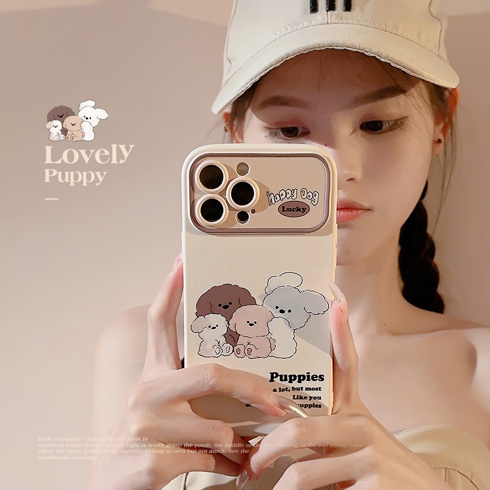 Ốp lưng Iphone Puppies màu be trà sữa Kèm dây đeo Casery dành cho Iphone 11/12/13/14/15/plus/pro/promax