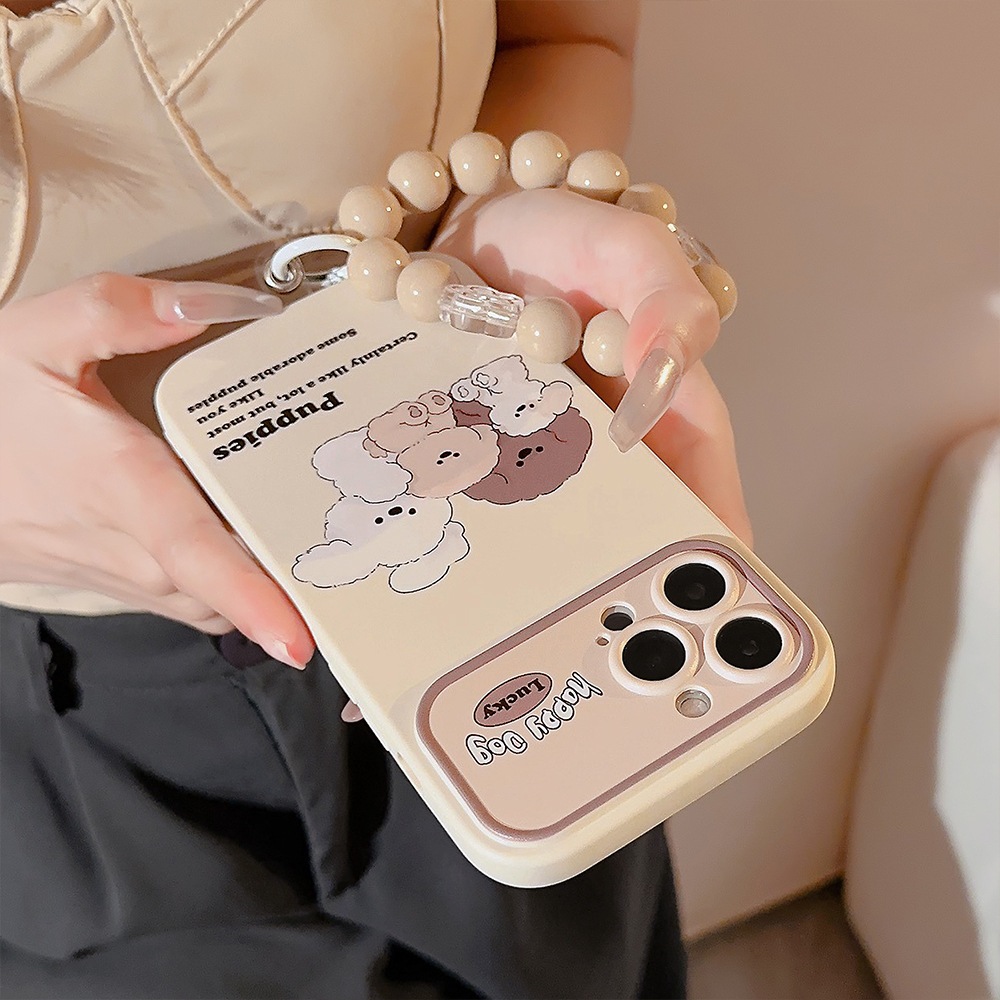 Ốp lưng Iphone Puppies màu be trà sữa Kèm dây đeo Casery dành cho Iphone 11/12/13/14/15/plus/pro/promax