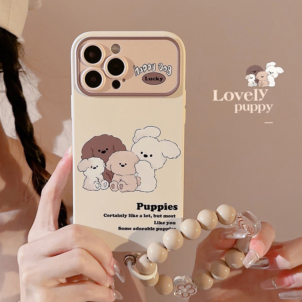 Ốp lưng Iphone Puppies màu be trà sữa Kèm dây đeo Casery dành cho Iphone 11/12/13/14/15/plus/pro/promax
