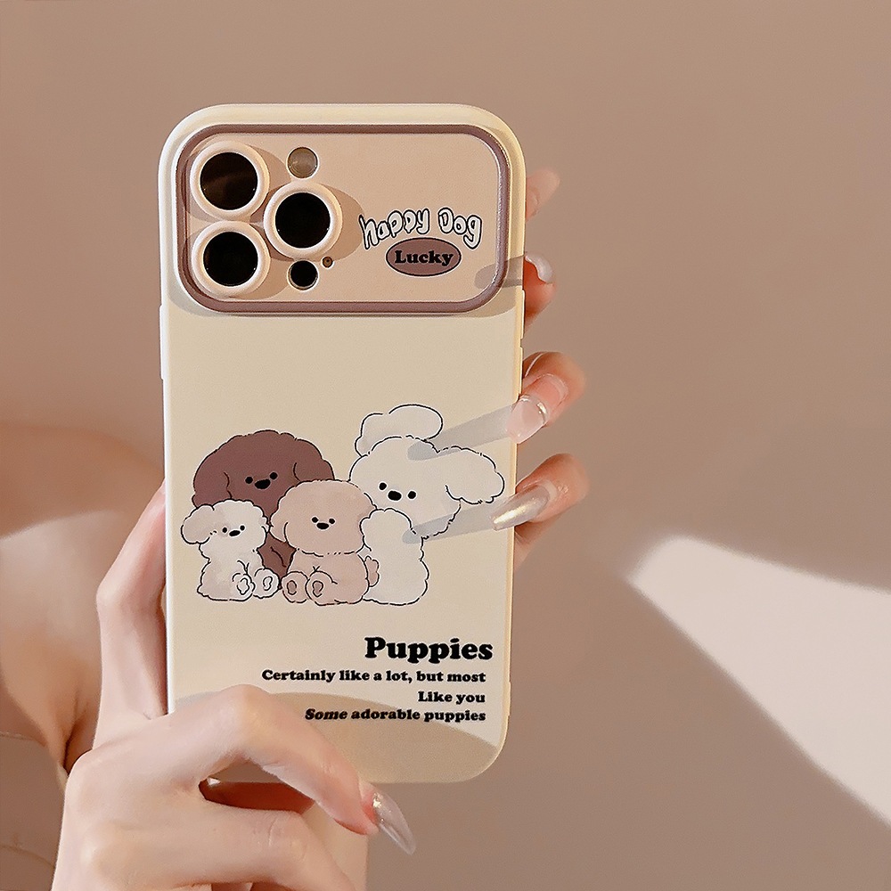 Ốp lưng Iphone Puppies màu be trà sữa Kèm dây đeo Casery dành cho Iphone 11/12/13/14/15/plus/pro/promax