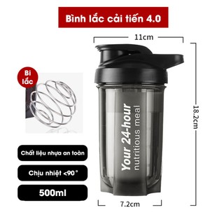 (Free Ship) Bình Lắc Thể Thao Bình Lắc Tập Gym Thể Dục 500Ml  - Shaker Cao Cấp - Có Bi Lắc Thép