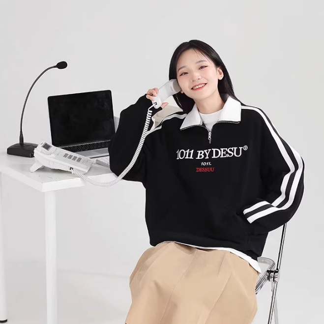 Áo polo cổ bẻ Dessuu nỉ bông dày thêu 1011 by Dessuu kẻ sọc tay