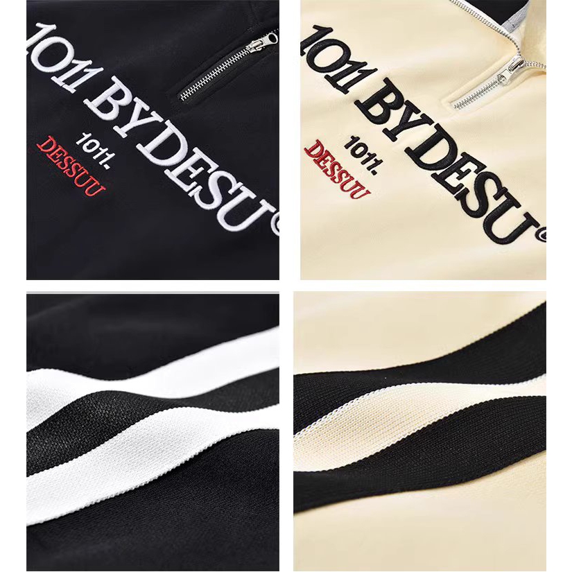 Áo polo cổ bẻ Dessuu nỉ bông dày thêu 1011 by Dessuu kẻ sọc tay