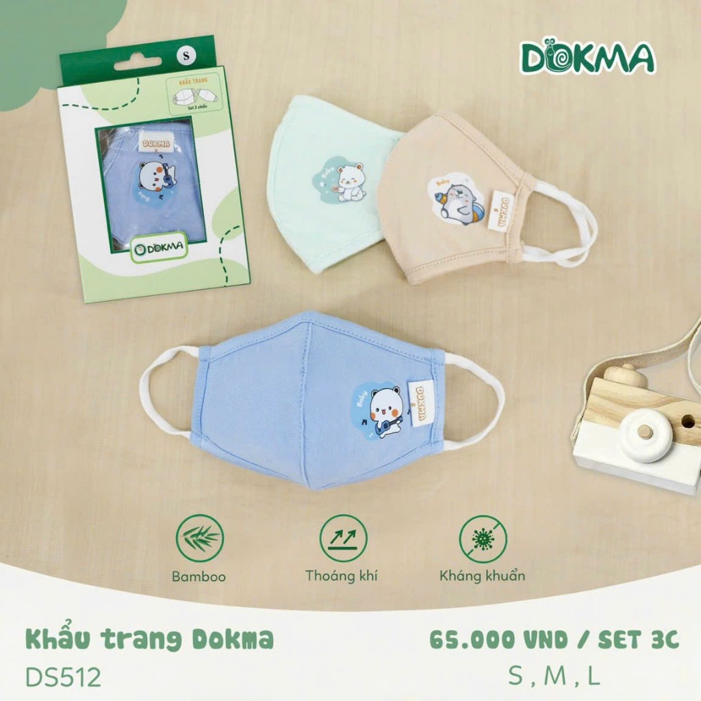 Dokma Khẩu Trang Cho Bé Trai Và Bé Gái Vải Sợi Tre Kháng Khuẩn Siêu Mềm Thoáng Mát Cho Bé Từ 3 Tháng Đến 3 Tuổi