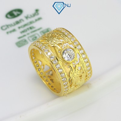 Nhẫn bạc nam đính đá hình song long xi vàng 18K sang trọng NNA0392-XV - Trang Sức TNJ