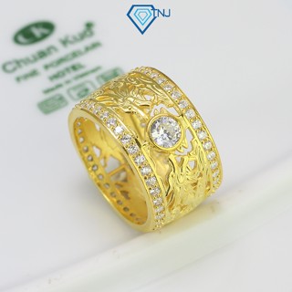 Nhẫn bạc nam đính đá hình song long xi vàng 18K sang trọng NNA0392 - Trang Sức TNJ
