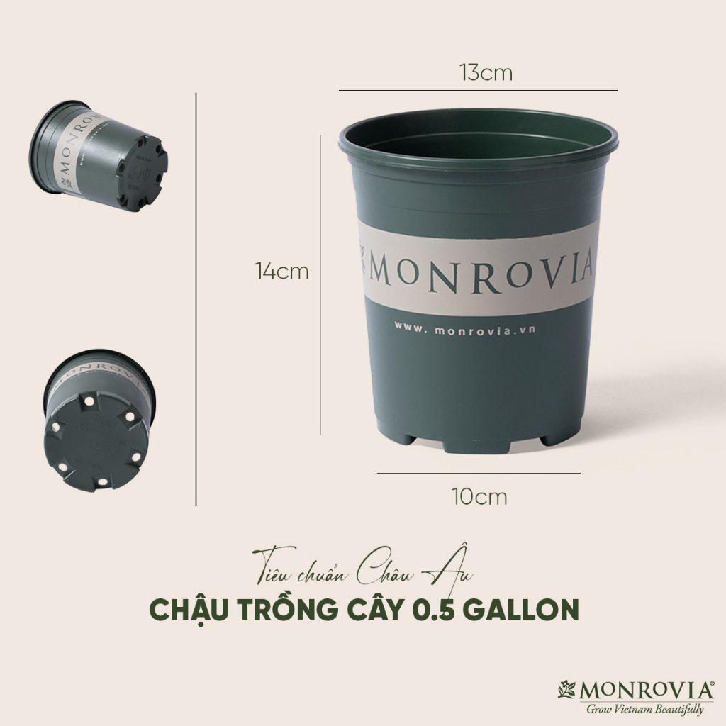 Combo cậu nhựa trồng cây MONROVIA 0.5 Gallon để bàn, treo ban công, treo tường, ngoài trời, sân vườn, tiêu chuẩn Châu Âu