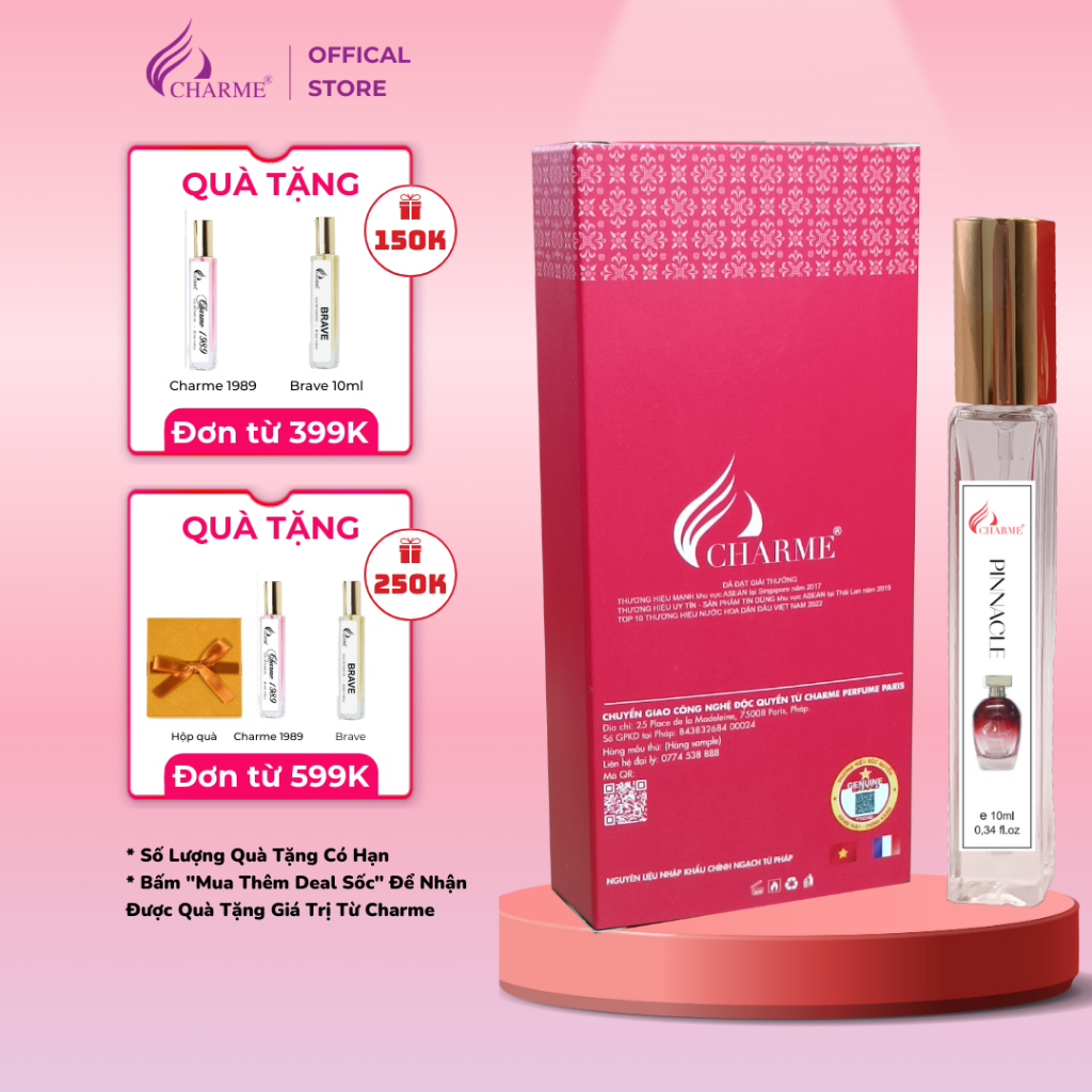 Nước hoa nữ thơm lâu, Charme Pinnacle, chai Test mini, gợi cảm và sang chảnh, cho những nàng cá tính, 10ml