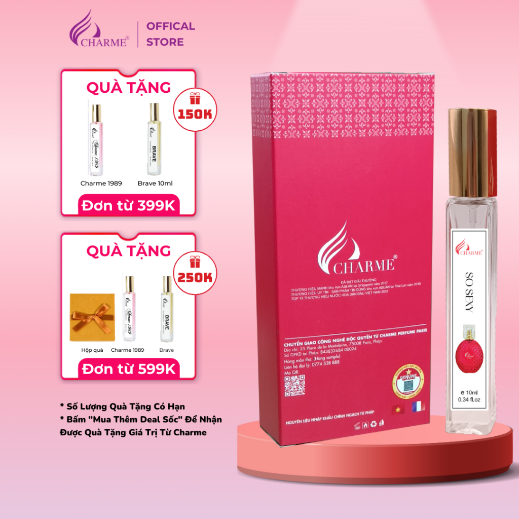 Nước hoa nữ chính hãng, Charme So Sexy, chai Test mini, mùi hương hoa hồng, tươi mát, lưu hương lâu, 10ml