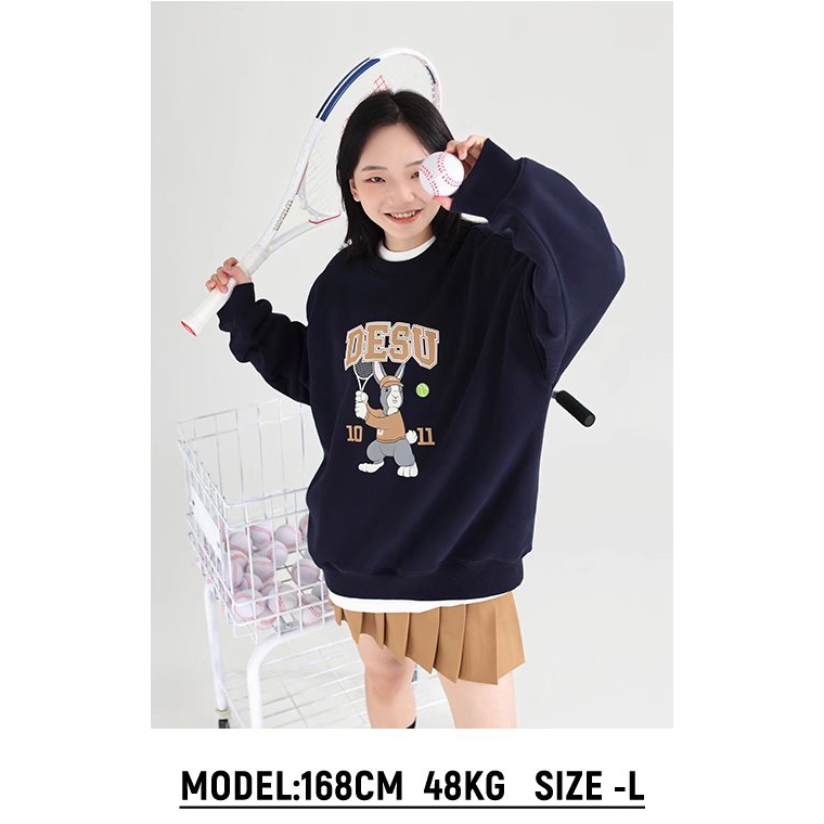 Áo sweater Dessuu nỉ bông dày in hỉnh thỏ tenis