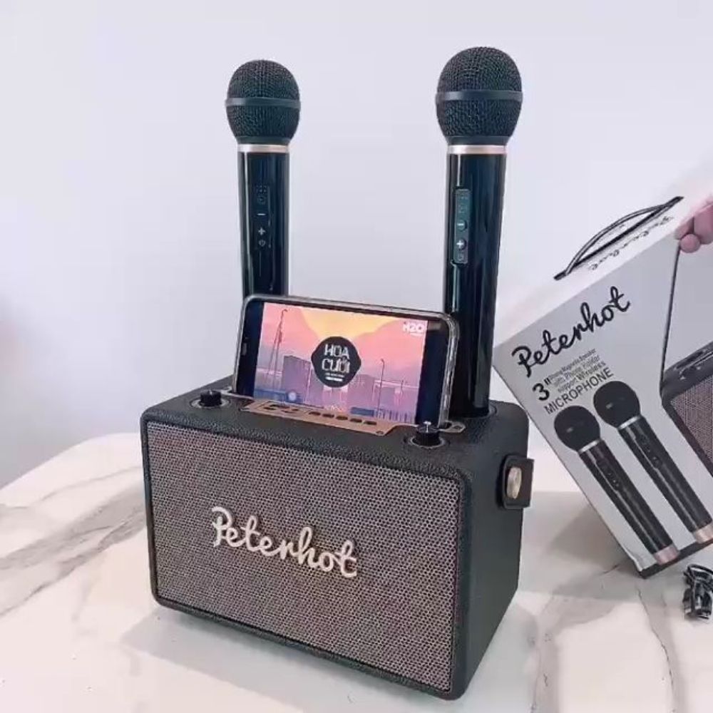 Loa Bluetooth Peterhot A108W - A106W, Loa Karaoke Không Dây Kèm 2 Mic Hát Cực Hay , Bass Cực Mạnh xách tay - BH 12 Tháng