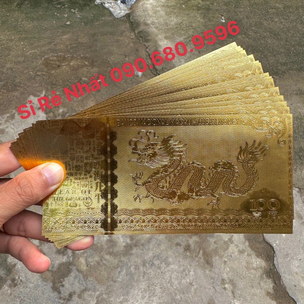 Combo 10 Tờ Tiền Macao Plastic Con Rồng Mạ Vàng, Lì Xì Tết 2024