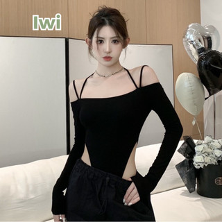 Bodysuit Tay Dài Cổ Yêm IWI SHOP Thiết Kế Khoét Eo Cao Quyến Rũ Áo Liền Thân Ôm Sát Chất Thun Tăm Loại 1 - BS025