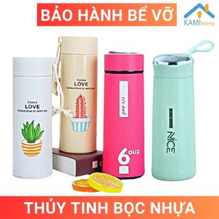 Bình nước thủy tinh Vỏ nhựa cách nhiệt đựng nước 350ml mã 22031