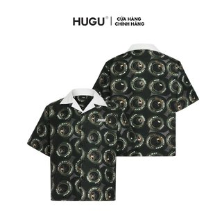  Áo sơ mi unisex local brand HUGU - ON THE WAY - vải lụa form regular in chuyển nhiệt tag in cao thành HUGU phía trước 