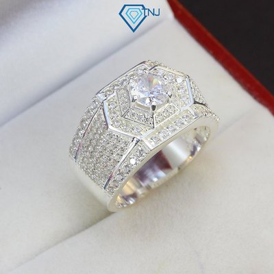 Nhẫn bạc nam mặt lục giác đính đá sang trọng NNA0396 - Trang Sức TNJ