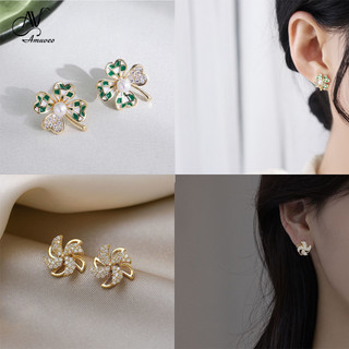  Hoa tai AMUVEO cỏ bốn lá đính đá sang trọng, quyến rũ, phong cách Hàn Quốc HT-08